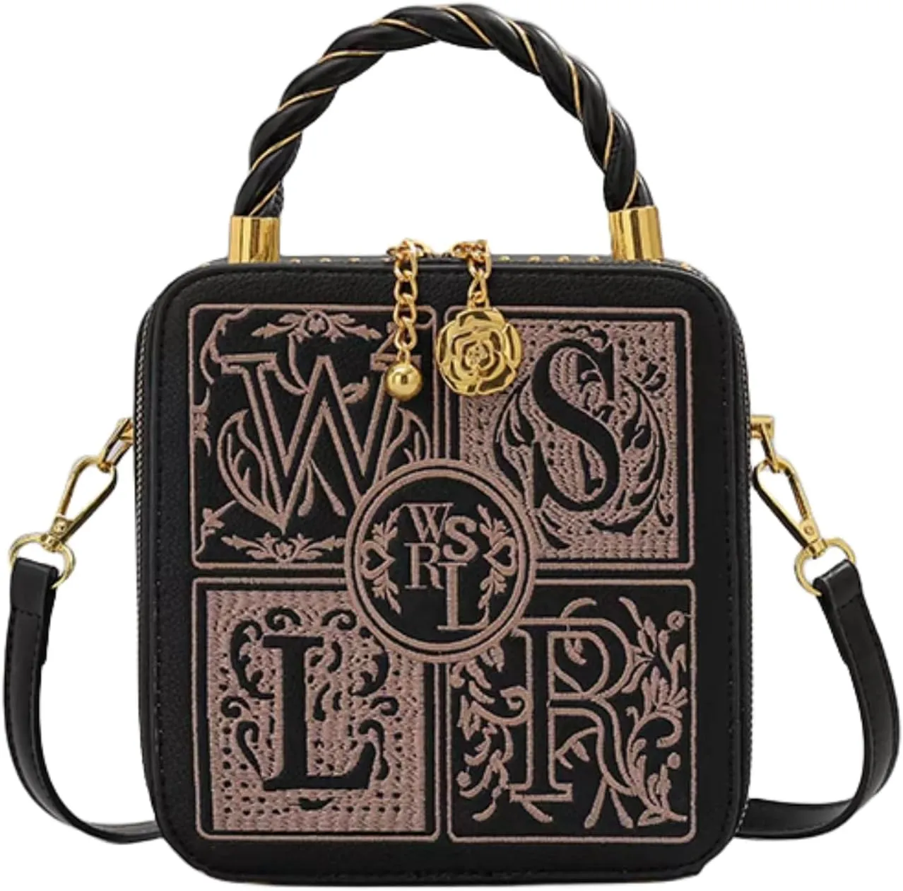 Embroidered Satchel Boston Hangbags Poker Shoulder Bags for Women Crossbody Bags Clutch Stylish Bucket with Adjustable Strap