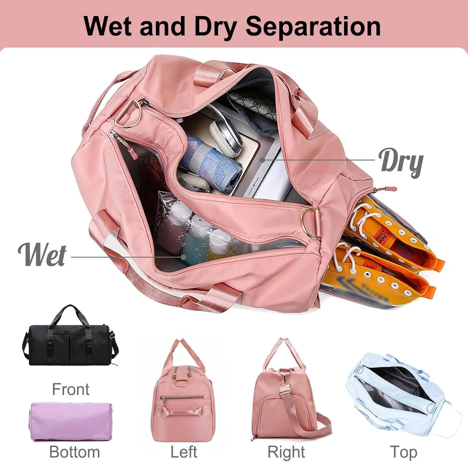 Embroidered Travel Duffel Bag Personalized Name Sports Gym Bags with Shoe Compartment Custom Carry On Overnight Weekender Bag for Women Men, Blue