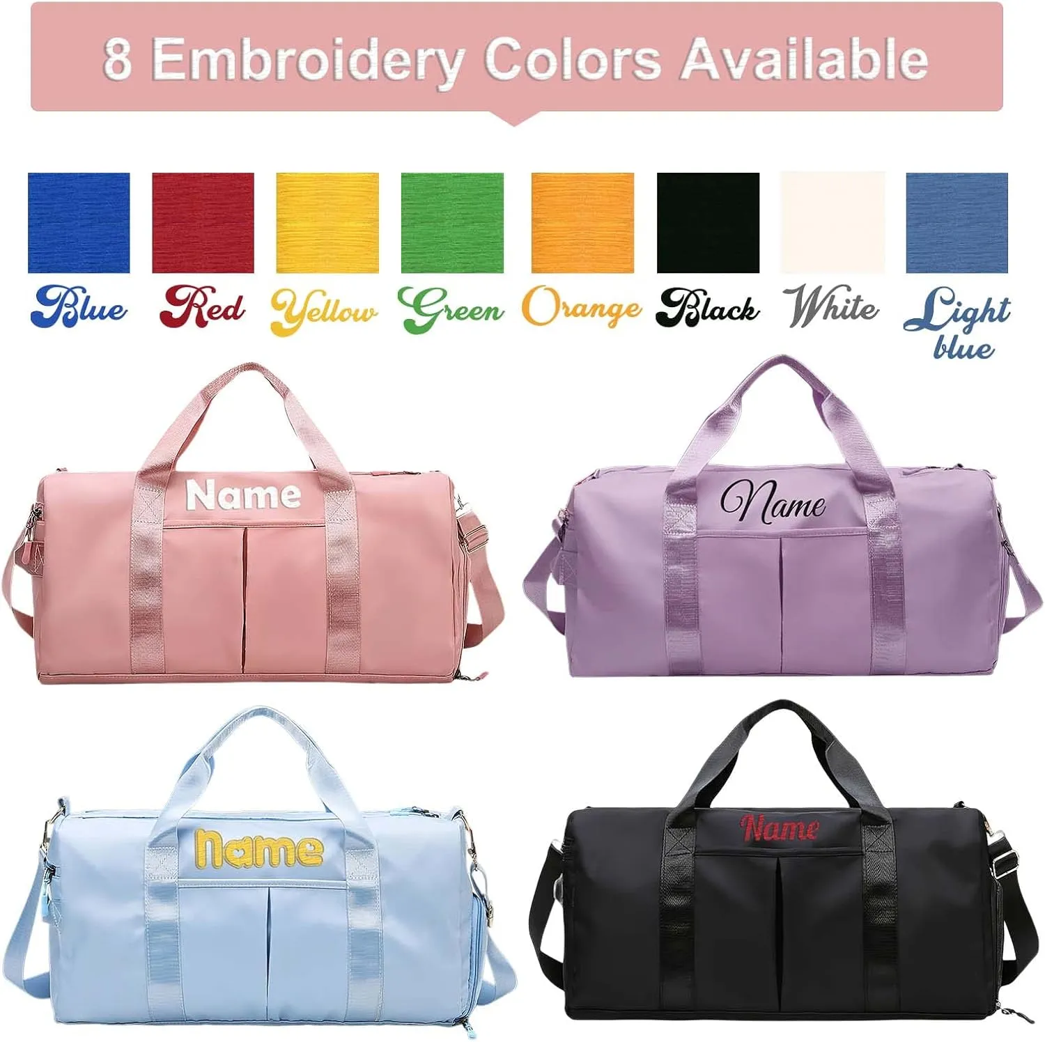 Embroidered Travel Duffel Bag Personalized Name Sports Gym Bags with Shoe Compartment Custom Carry On Overnight Weekender Bag for Women, Purple