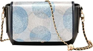 Embroidered Wavy Bohemian Print Women Crossbody Bag Purses Black Shoulder Leather Bags Handbags with Chain Strap