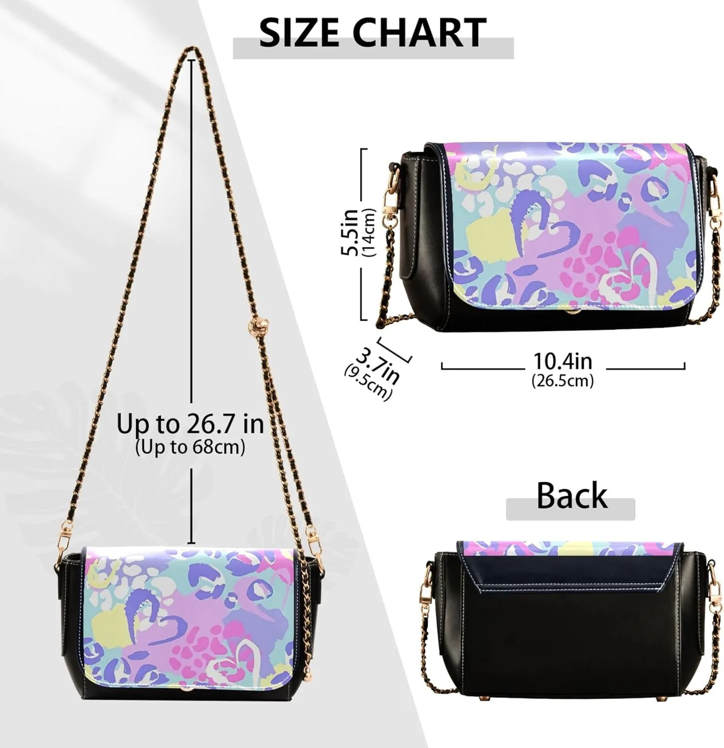 Embroidered Wavy Bohemian Print Women Crossbody Bag Purses Black Shoulder Leather Bags Handbags with Chain Strap