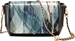 Embroidered Wavy Bohemian Print Women Crossbody Bag Purses Black Shoulder Leather Bags Handbags with Chain Strap