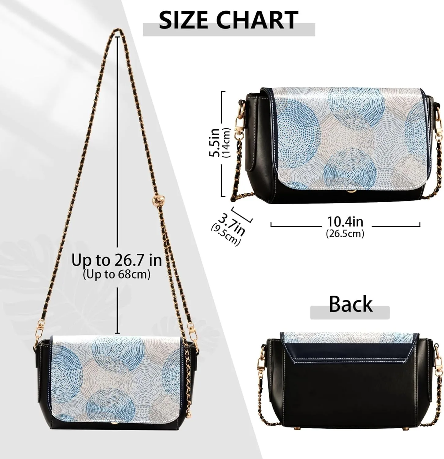 Embroidered Wavy Bohemian Print Women Crossbody Bag Purses Black Shoulder Leather Bags Handbags with Chain Strap