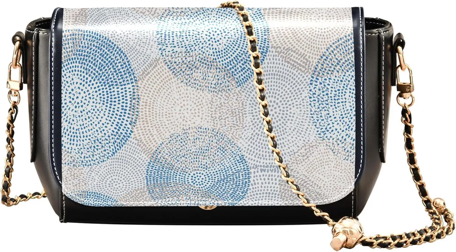 Embroidered Wavy Bohemian Print Women Crossbody Bag Purses Black Shoulder Leather Bags Handbags with Chain Strap