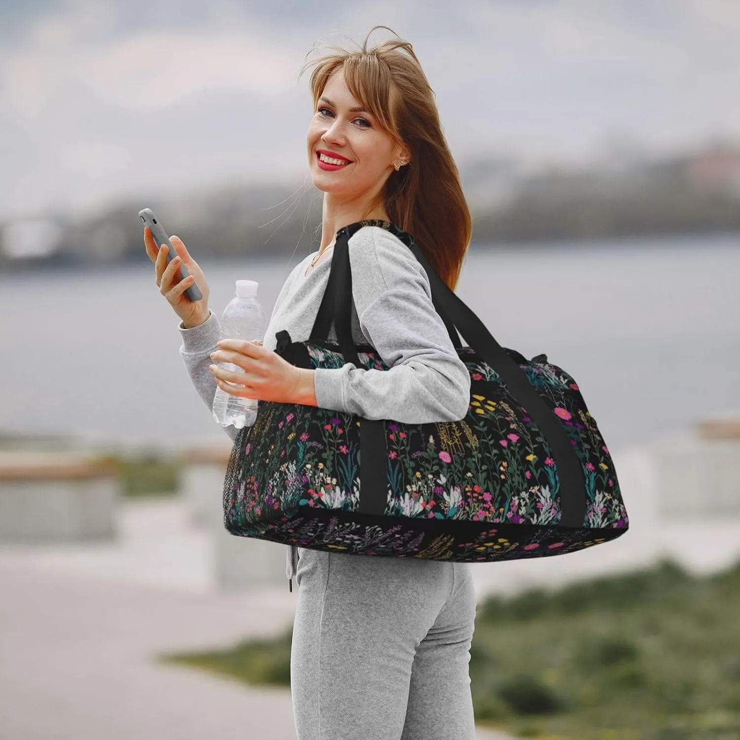 Embroidered Wild Flowers Duffle Bag Foldable Travel Tote Bag Carry On Large Weekender Overnight Bags Waterproof Gym Bag For Women Men