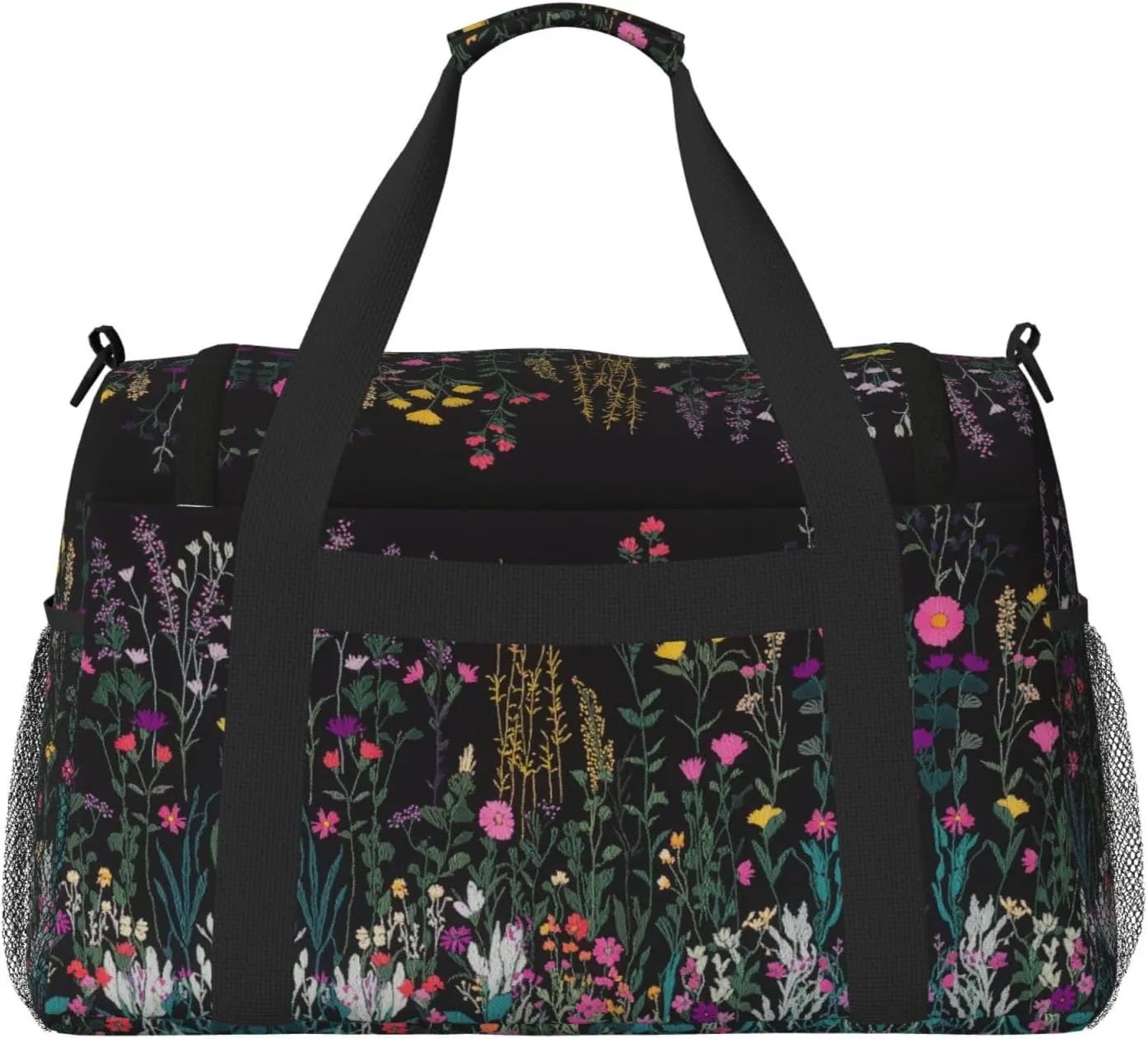 Embroidered Wild Flowers Duffle Bag Foldable Travel Tote Bag Carry On Large Weekender Overnight Bags Waterproof Gym Bag For Women Men