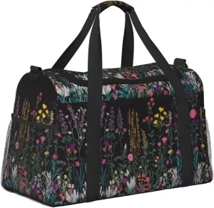 Embroidered Wild Flowers Duffle Bag Foldable Travel Tote Bag Carry On Large Weekender Overnight Bags Waterproof Gym Bag For Women Men