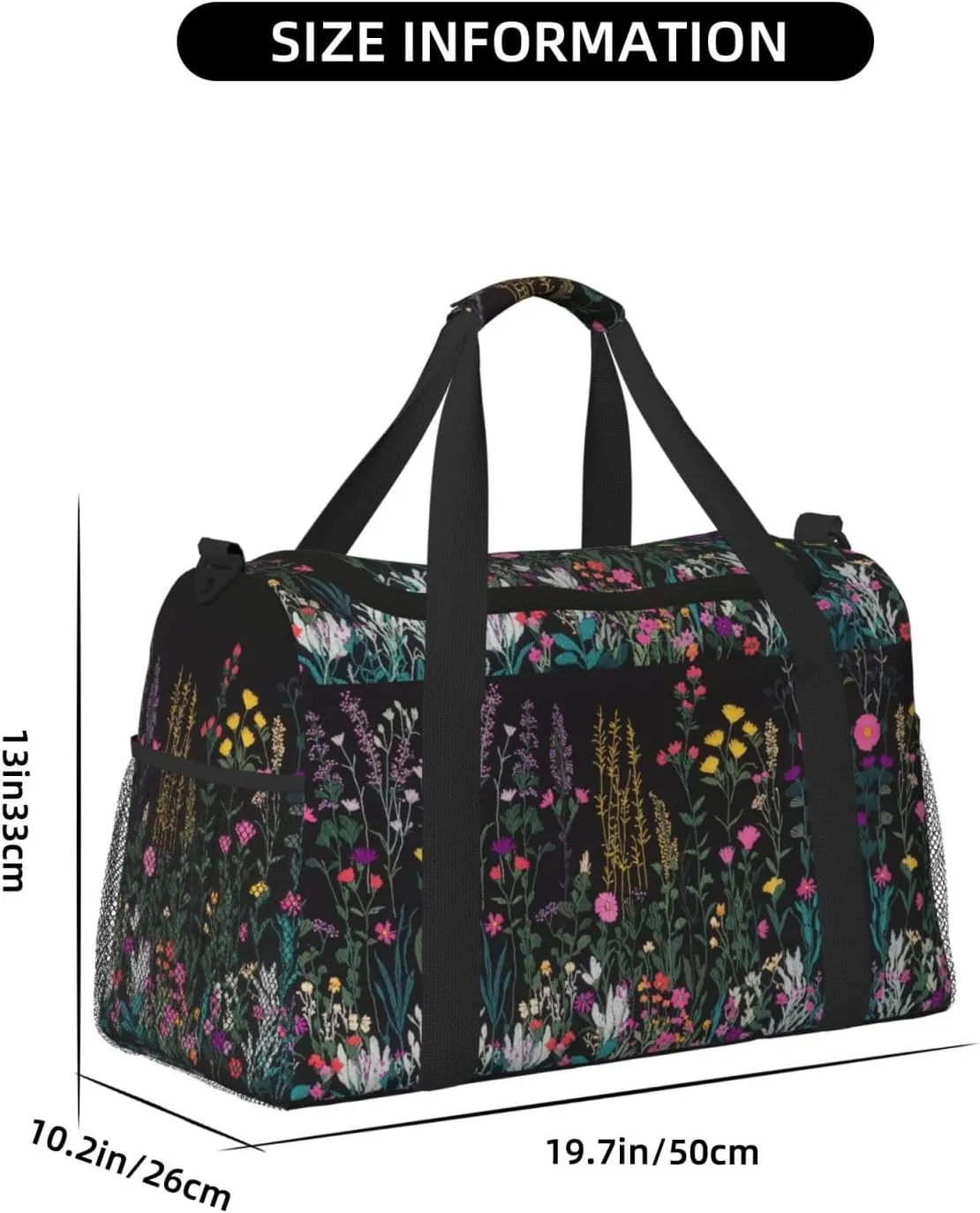 Embroidered Wild Flowers Duffle Bag Foldable Travel Tote Bag Carry On Large Weekender Overnight Bags Waterproof Gym Bag For Women Men
