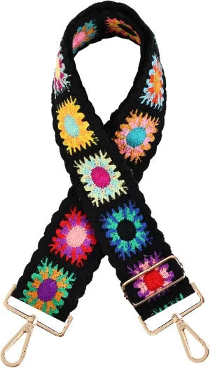 Embroidery Flower Purse Strap Replacement Adjustable 2in Wide Crossbody Shoulder Strap for Handbag Women