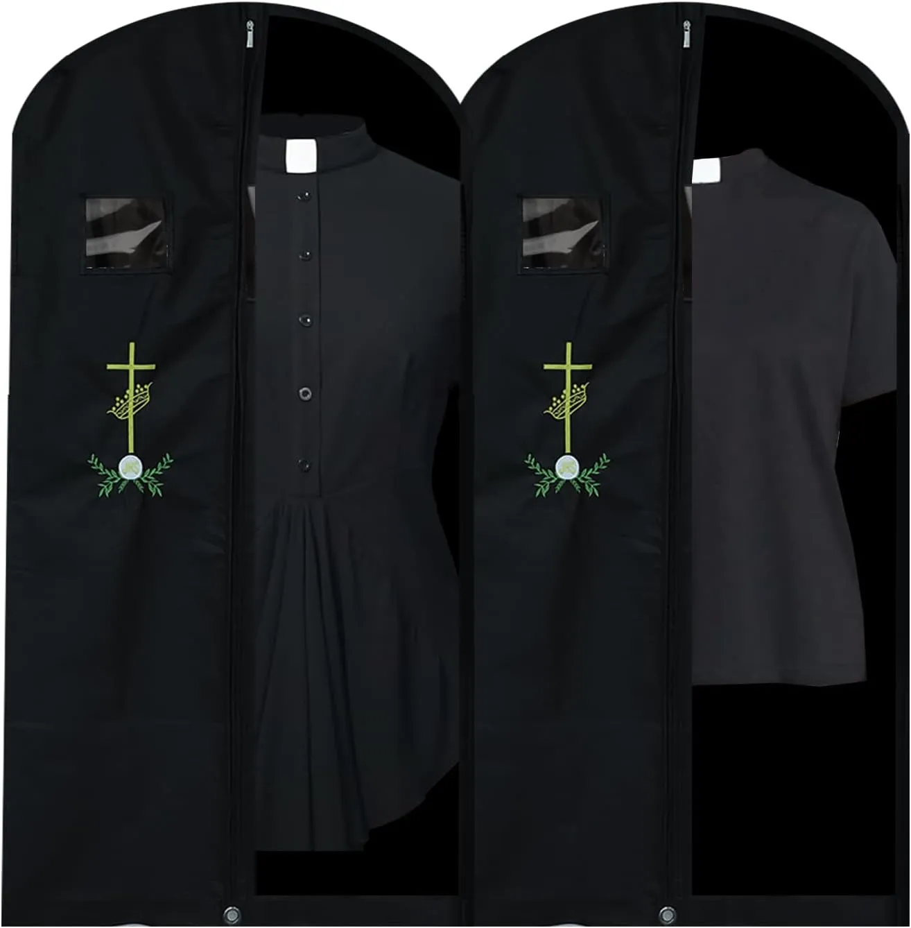 Embroidery Garment Bag for Clergy Shirt Clergy Robe Church Clergy Dress Priest Costume Clergy Attire Pastor Cross Embroidery Storage Bags for Clothes (Black, 60 Inch)