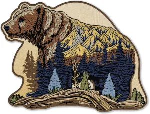 EMBROVERSE Mountain Bear Large Back Patch - Embroidered Iron-On in Wild Nature Style, Perfect for Eco Camping Travel, Premium Denim Jacket Accessory, 11.7 x 8.7 inches