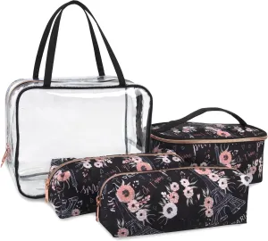 Emma & Chloe 4 Piece Toiletry Bag Set, Waterproof Home, Travel Cosmetic Train Case Makeup Bags for Women with Handle, Zipper – 4 Makeup Bags Set (Paris Je T'aime)