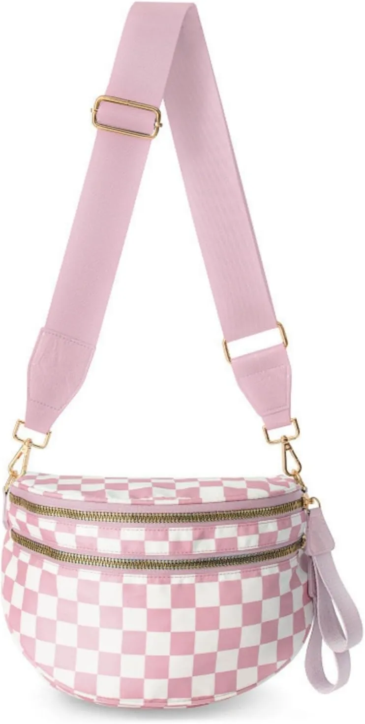 Emmafy GoFree -The RoomiestCrossbody for Women, Roomy Checkered Nylon Purse, Travel Hobo & Bum Bag