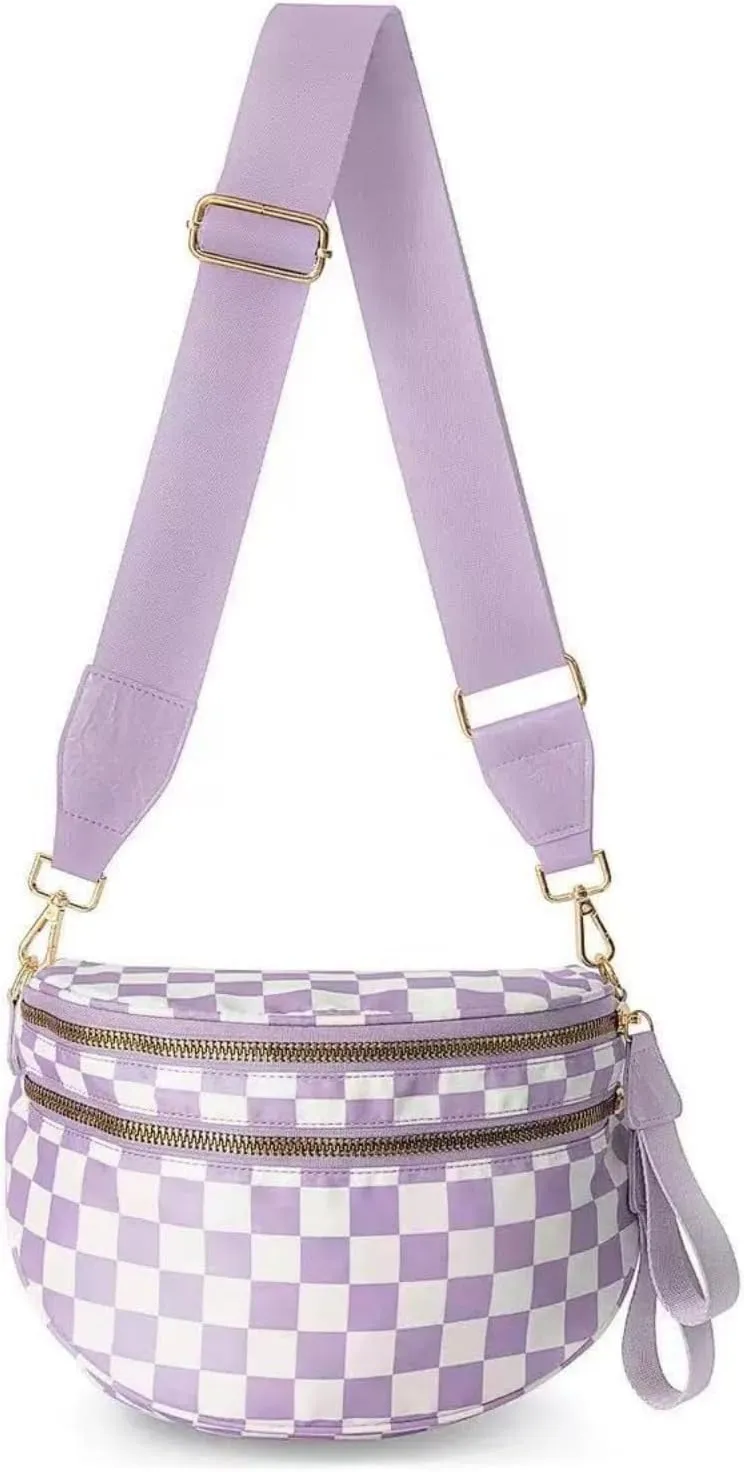 Emmafy GoFree -The RoomiestCrossbody for Women, Roomy Checkered Nylon Purse, Travel Hobo & Bum Bag