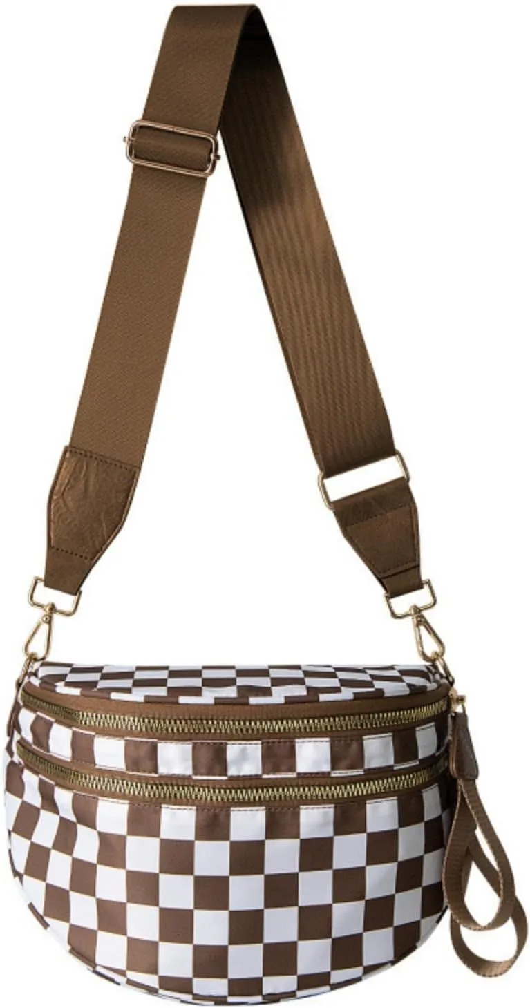Emmafy GoFree -The RoomiestCrossbody for Women, Roomy Checkered Nylon Purse, Travel Hobo & Bum Bag