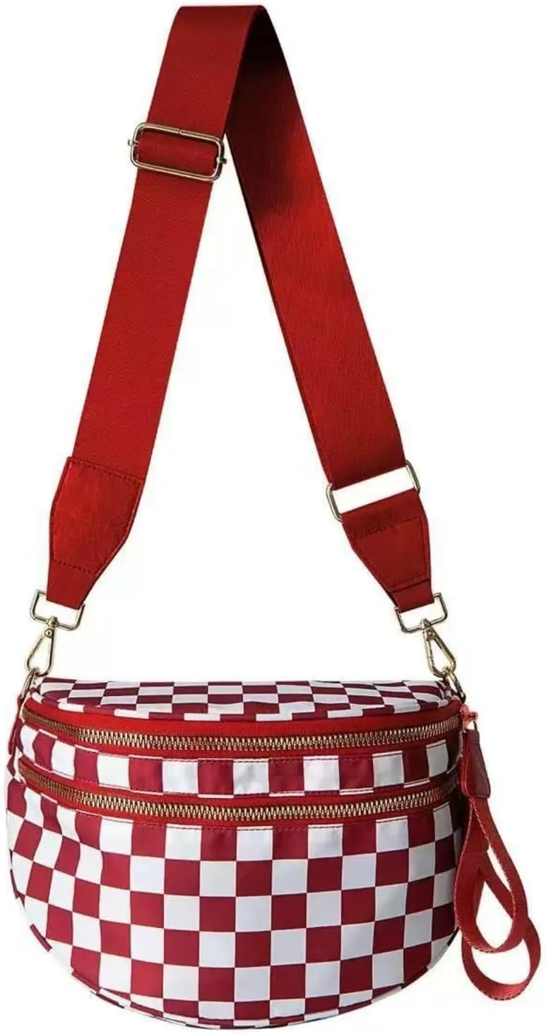 Emmafy GoFree -The RoomiestCrossbody for Women, Roomy Checkered Nylon Purse, Travel Hobo & Bum Bag