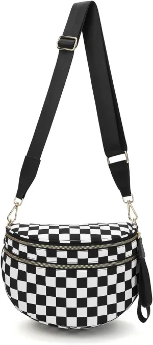 Emmafy GoFree -The RoomiestCrossbody for Women, Roomy Checkered Nylon Purse, Travel Hobo & Bum Bag