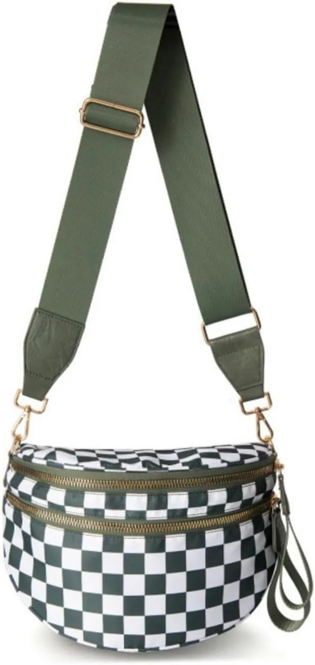 Emmafy GoFree -The RoomiestCrossbody for Women, Roomy Checkered Nylon Purse, Travel Hobo & Bum Bag