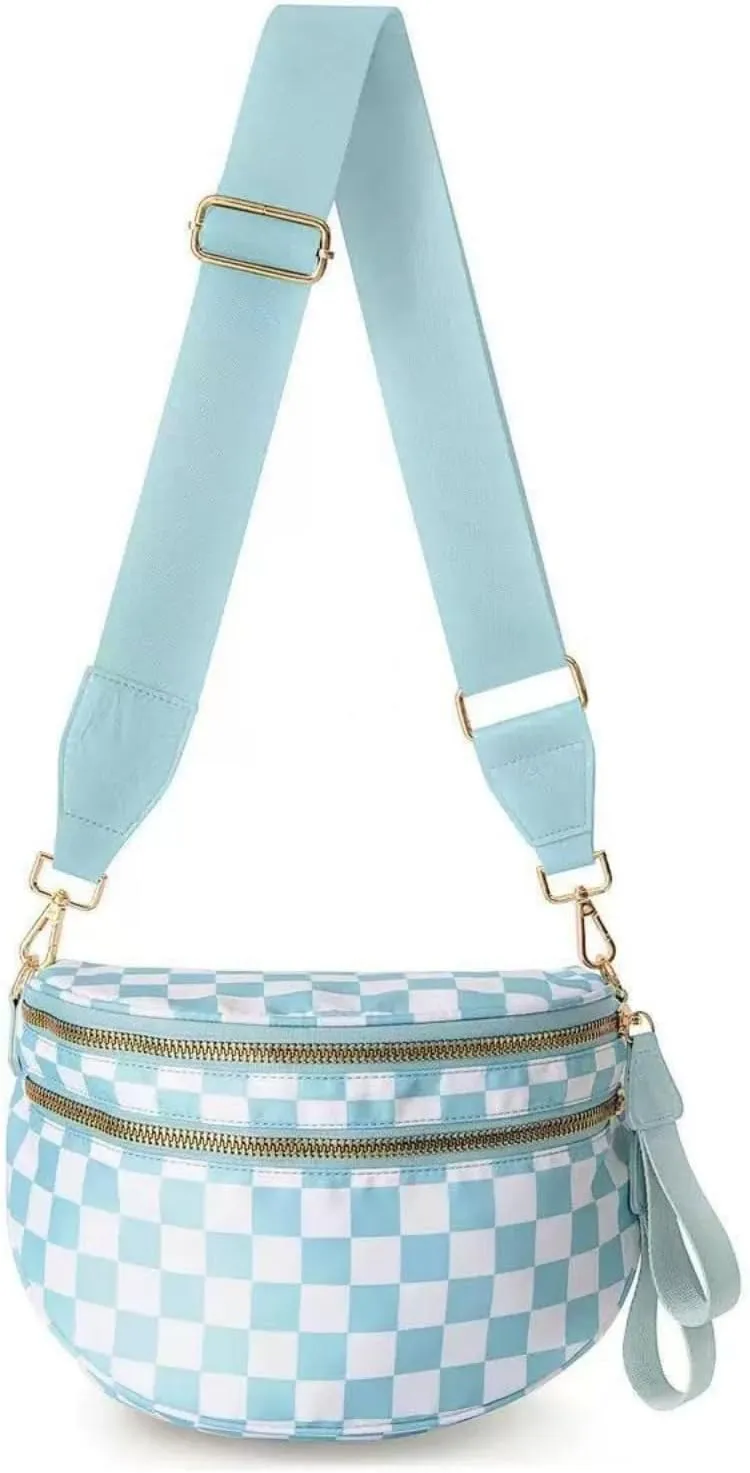 Emmafy GoFree -The RoomiestCrossbody for Women, Roomy Checkered Nylon Purse, Travel Hobo & Bum Bag