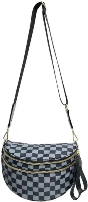 Emmafy GoFree -The RoomiestCrossbody for Women, Roomy Checkered Nylon Purse, Travel Hobo & Bum Bag