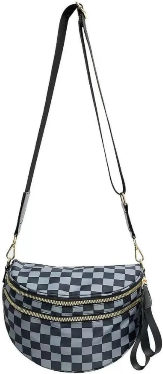 Emmafy GoFree -The RoomiestCrossbody for Women, Roomy Checkered Nylon Purse, Travel Hobo & Bum Bag