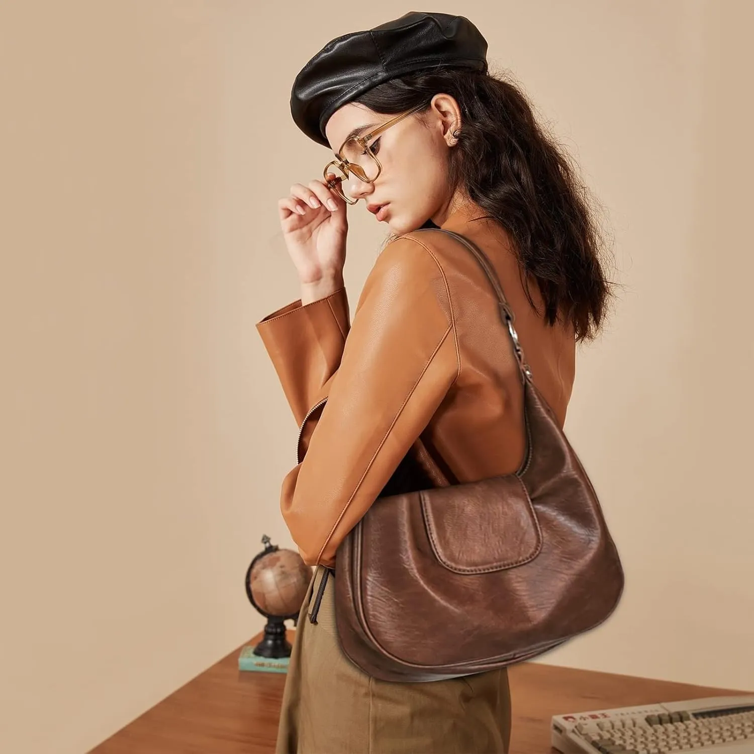 Ergocar Women's Tote Handbags, Vintage Underarm Bag, Retro Tote Bags for Women, Satchel Purses Shoulder Bag Top-Handle Bag