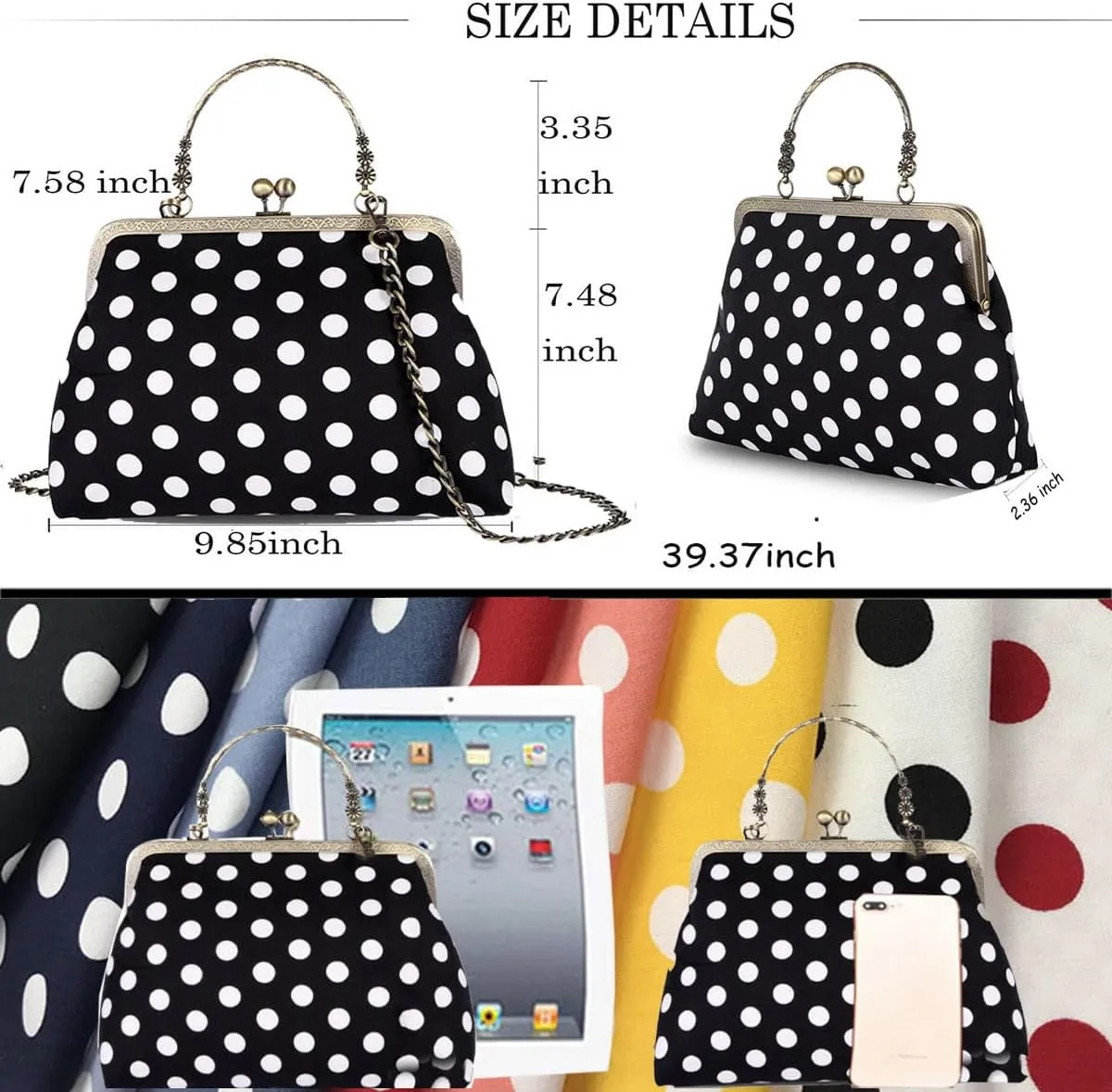 Evening Bag Vintage Purse Kiss Lock Purses and Handbags for Women Floral Canvas Handbag