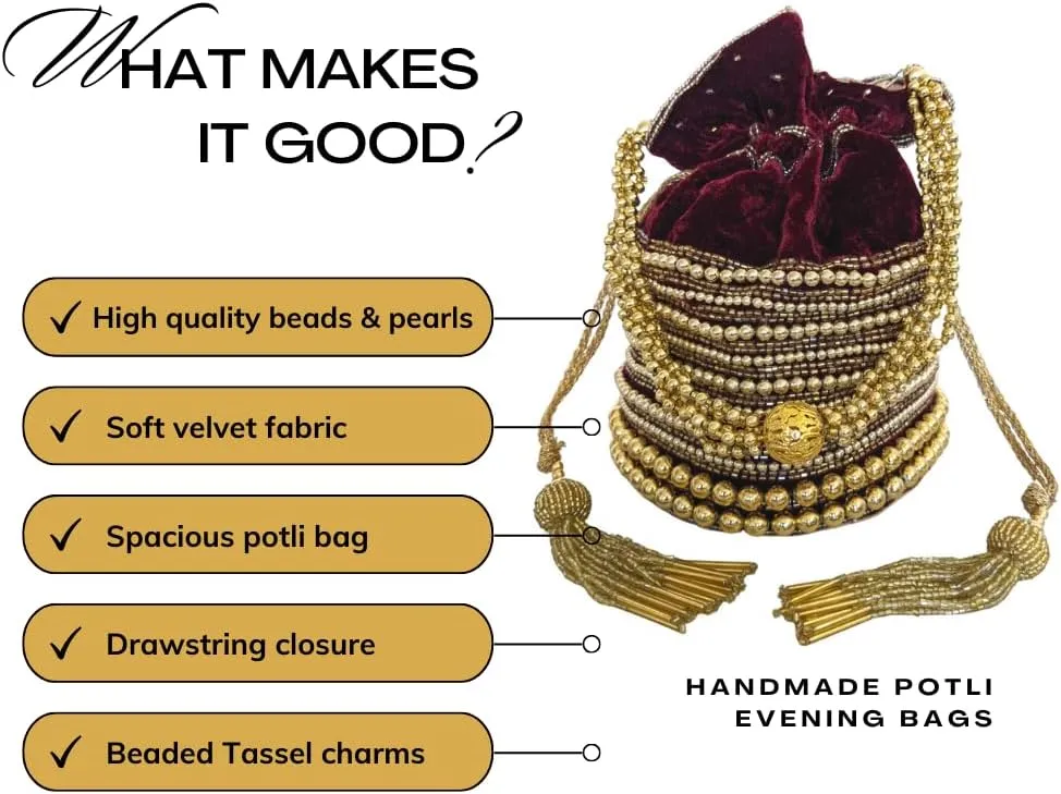 Evening Bags For Women Elegant Classy Indian Potli Bags For Weddings And Parties, Velvet Wristlet Drawstring Bag