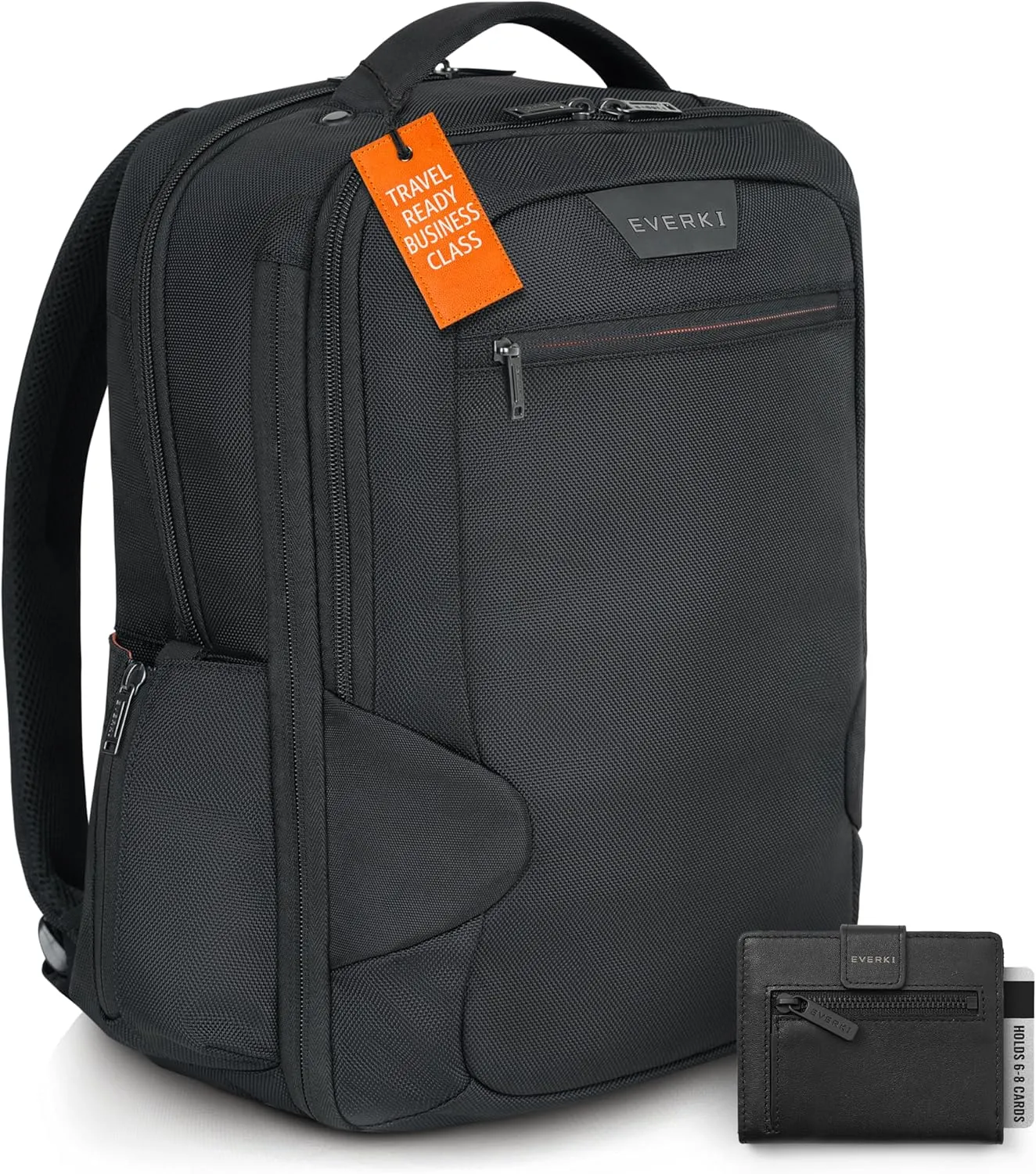Everki Studio Expandable 15" Laptop Backpack & Slim Minimalist Wallet for Men, 26L Capacity, Travel-Friendly, Professional Office Bag, 6-8 Card Slots, Coin Pocket & Bill Compartment - Black
