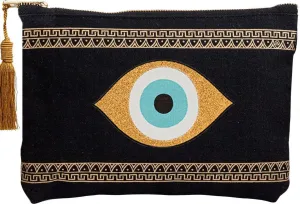 Evil Eye Canvas Small Clutch Handmade Pouch Bag Beach Meander Zipper Gift Bag with Tassel