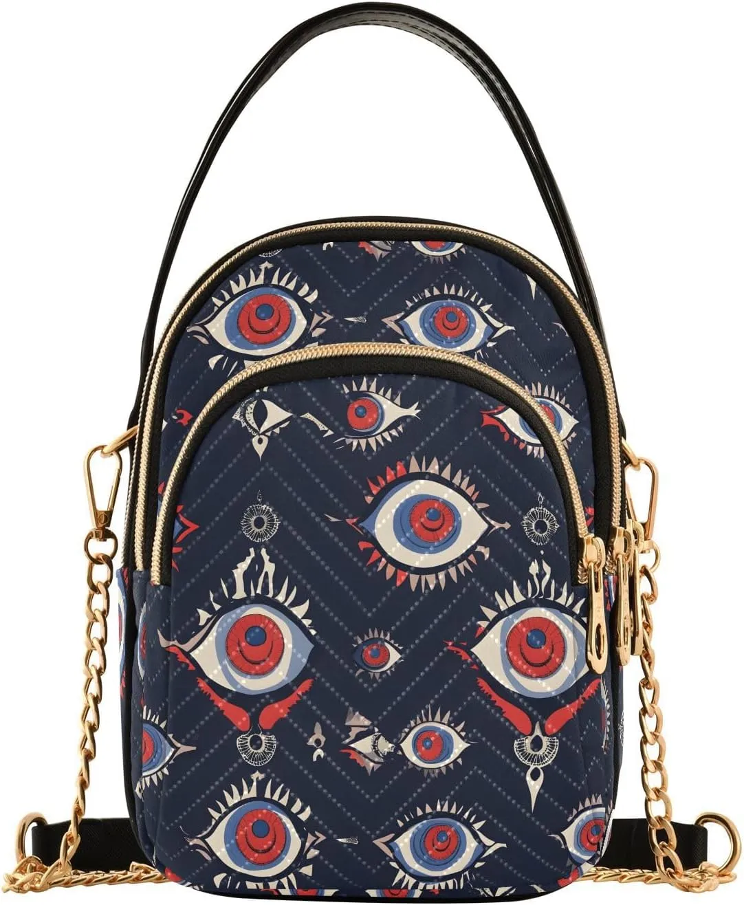 Evil Eyes Sling Bag for Women, Small Shoulder Bag Crossbody Bag Purse with Chain Strap Top handle 5.91×3.15×8.27 Inches