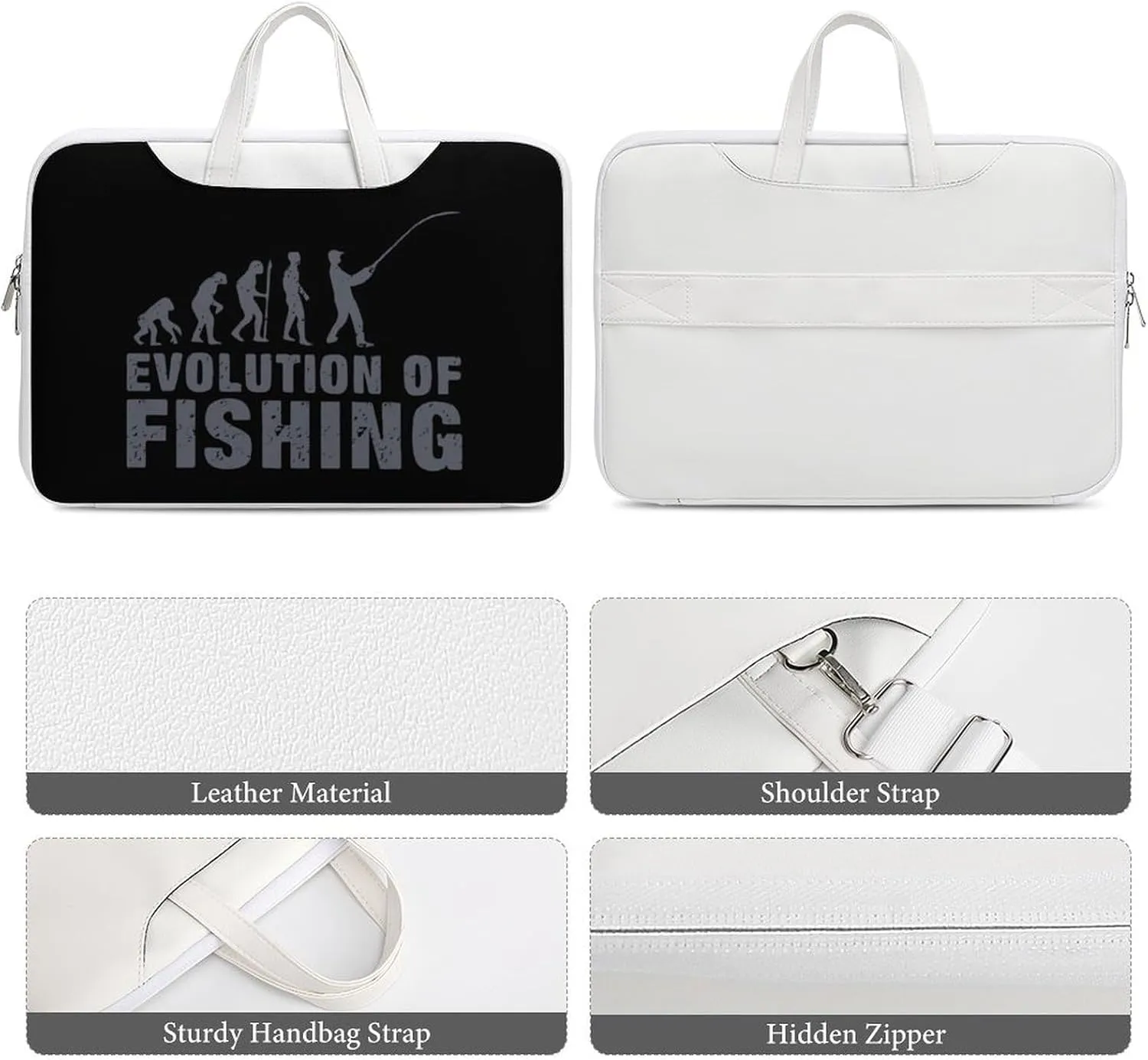 Evolution Fishing Leather Bag Laptop Case Slim Water Resistant Computer Bags with Handle Briefcase for Work