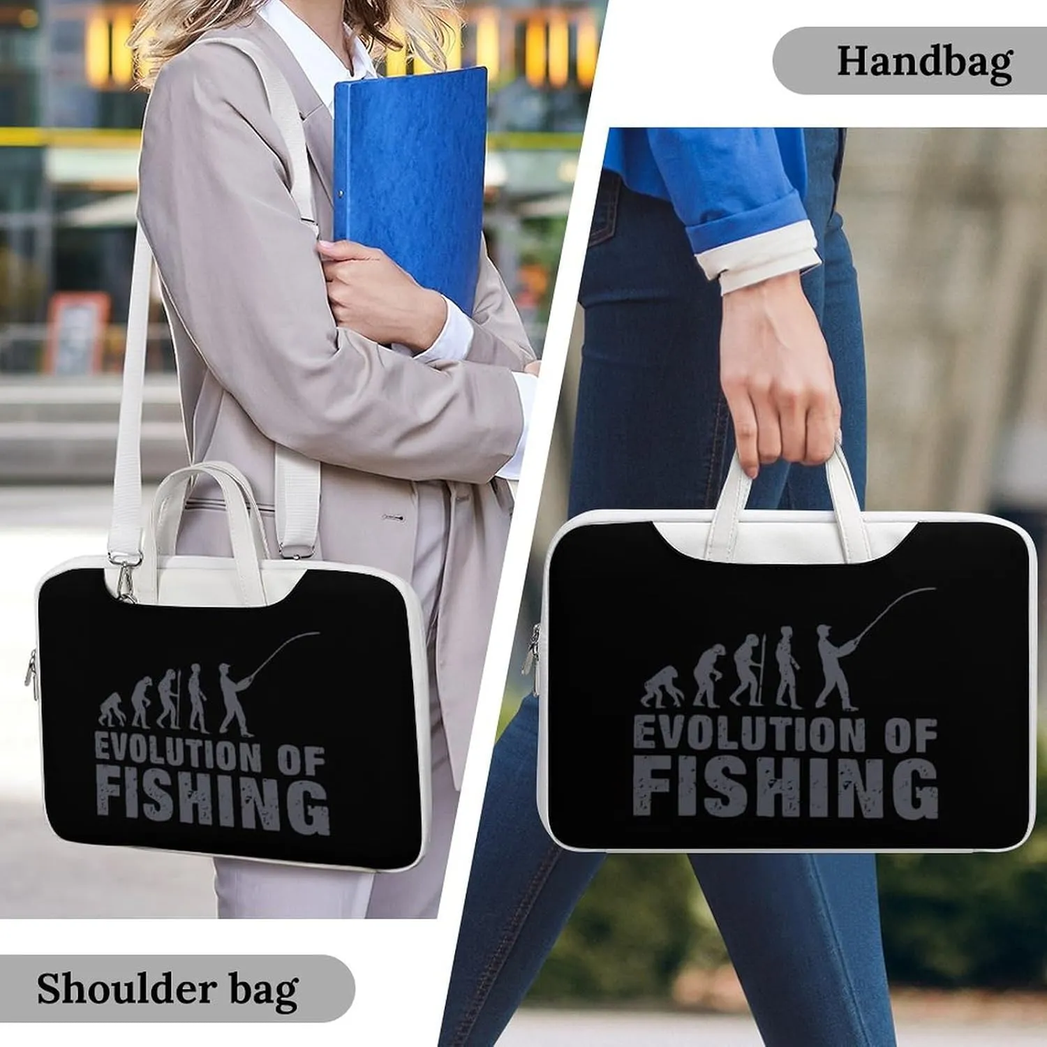 Evolution Fishing Leather Bag Laptop Case Slim Water Resistant Computer Bags with Handle Briefcase for Work