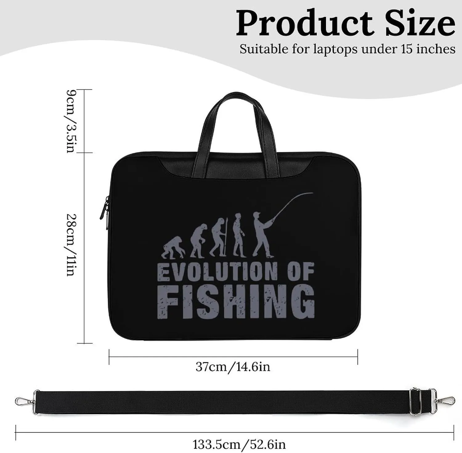 Evolution Fishing Leather Bag Laptop Case Slim Water Resistant Computer Bags with Handle Briefcase for Work