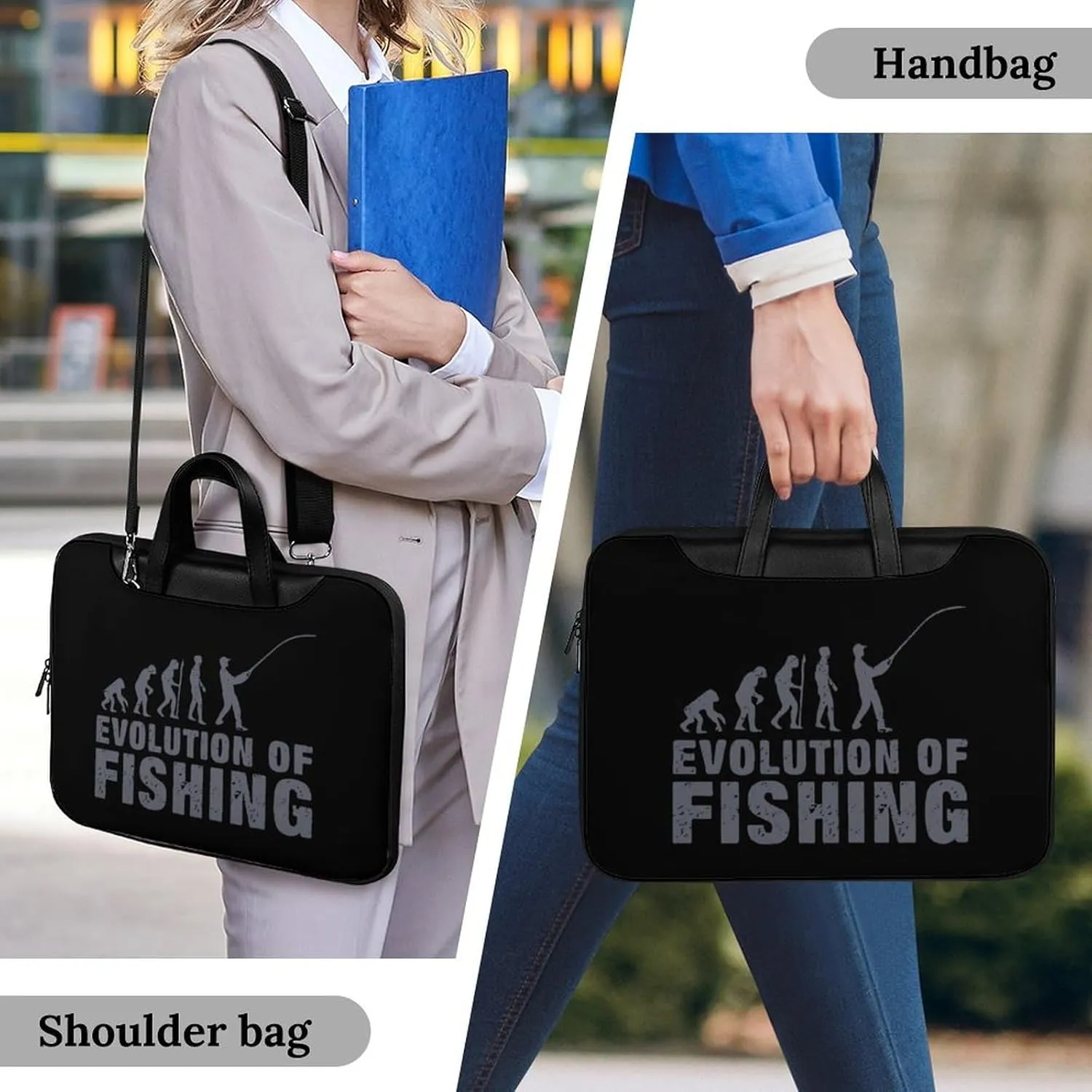 Evolution Fishing Leather Bag Laptop Case Slim Water Resistant Computer Bags with Handle Briefcase for Work