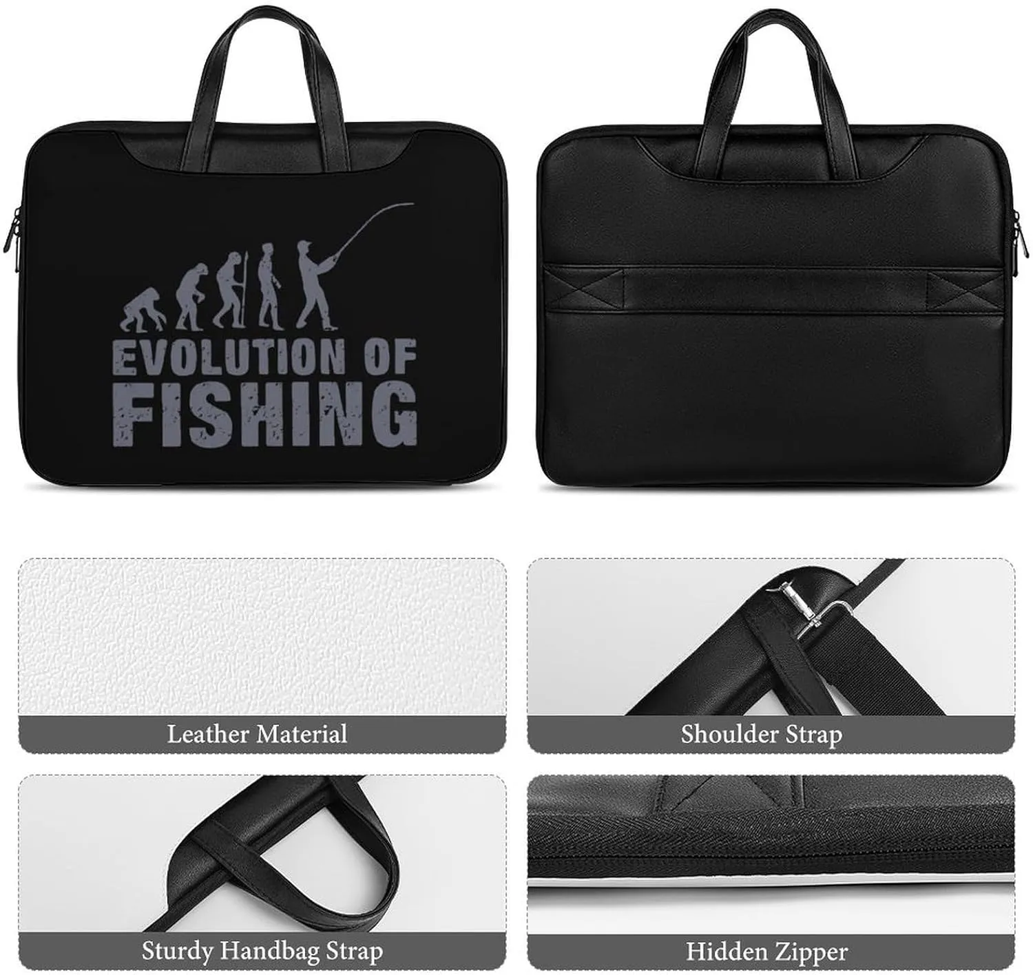 Evolution Fishing Leather Bag Laptop Case Slim Water Resistant Computer Bags with Handle Briefcase for Work