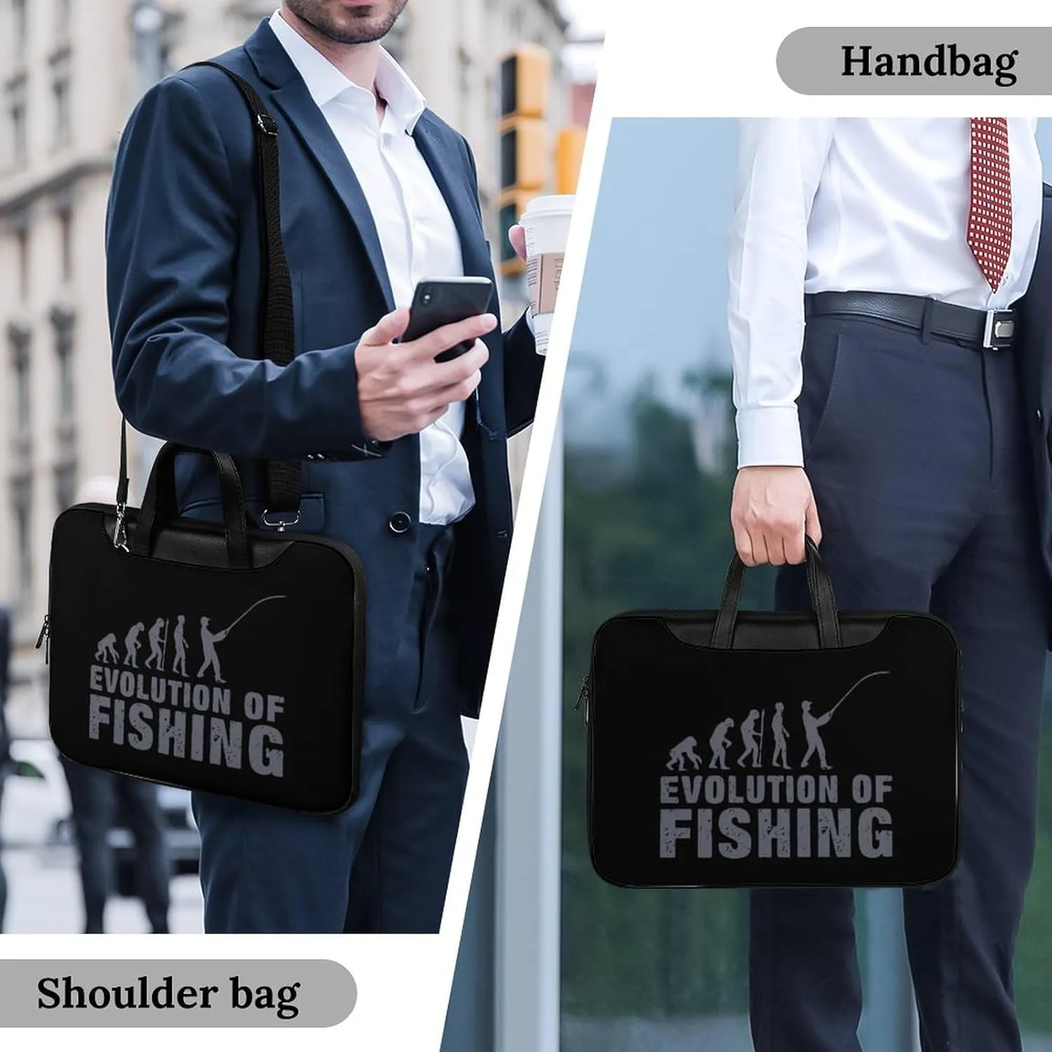 Evolution Fishing Leather Bag Laptop Case Slim Water Resistant Computer Bags with Handle Briefcase for Work