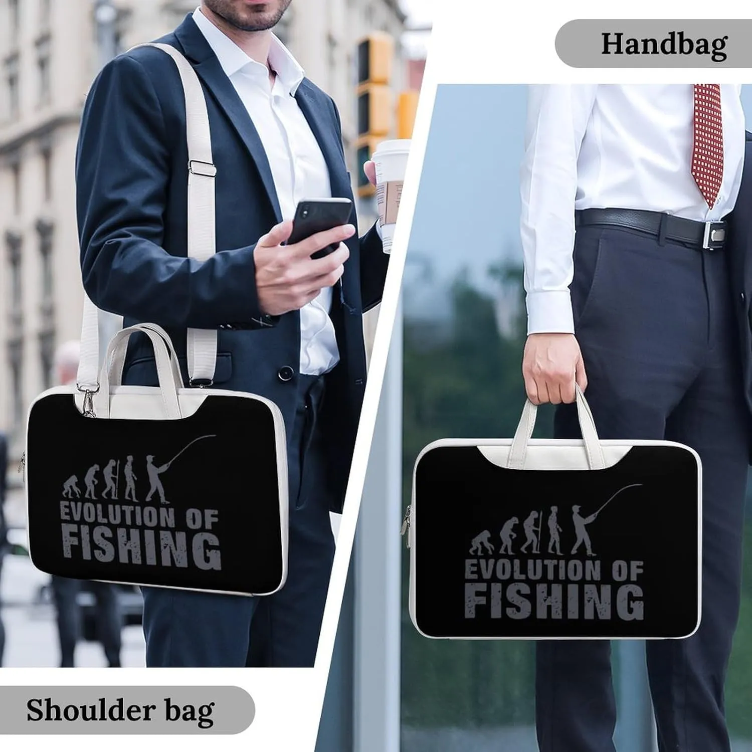 Evolution Fishing Leather Bag Laptop Case Slim Water Resistant Computer Bags with Handle Briefcase for Work