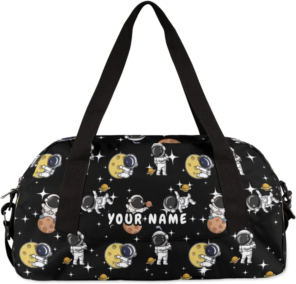 Exploration Astronaut Personalized Kids Duffel Bag for Girls Boys, Space Stars Custom Dance Bag Overnight Small Duffel Bag Carry On Weekend Sports Travel Bag for School Practice Gymnastics Ballet