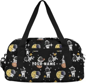 Exploration Astronaut Personalized Kids Duffel Bag for Girls Boys, Space Stars Custom Dance Bag Overnight Small Duffel Bag Carry On Weekend Sports Travel Bag for School Practice Gymnastics Ballet