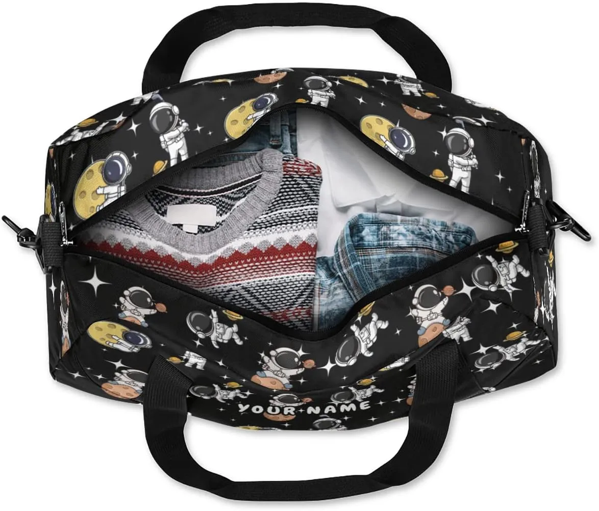 Exploration Astronaut Personalized Kids Duffel Bag for Girls Boys, Space Stars Custom Dance Bag Overnight Small Duffel Bag Carry On Weekend Sports Travel Bag for School Practice Gymnastics Ballet