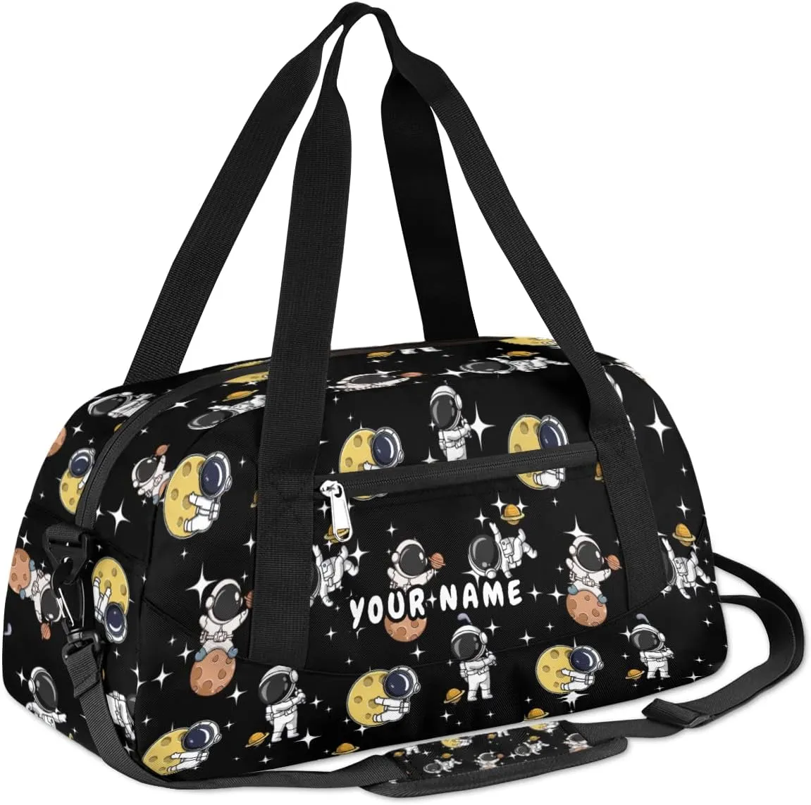 Exploration Astronaut Personalized Kids Duffel Bag for Girls Boys, Space Stars Custom Dance Bag Overnight Small Duffel Bag Carry On Weekend Sports Travel Bag for School Practice Gymnastics Ballet
