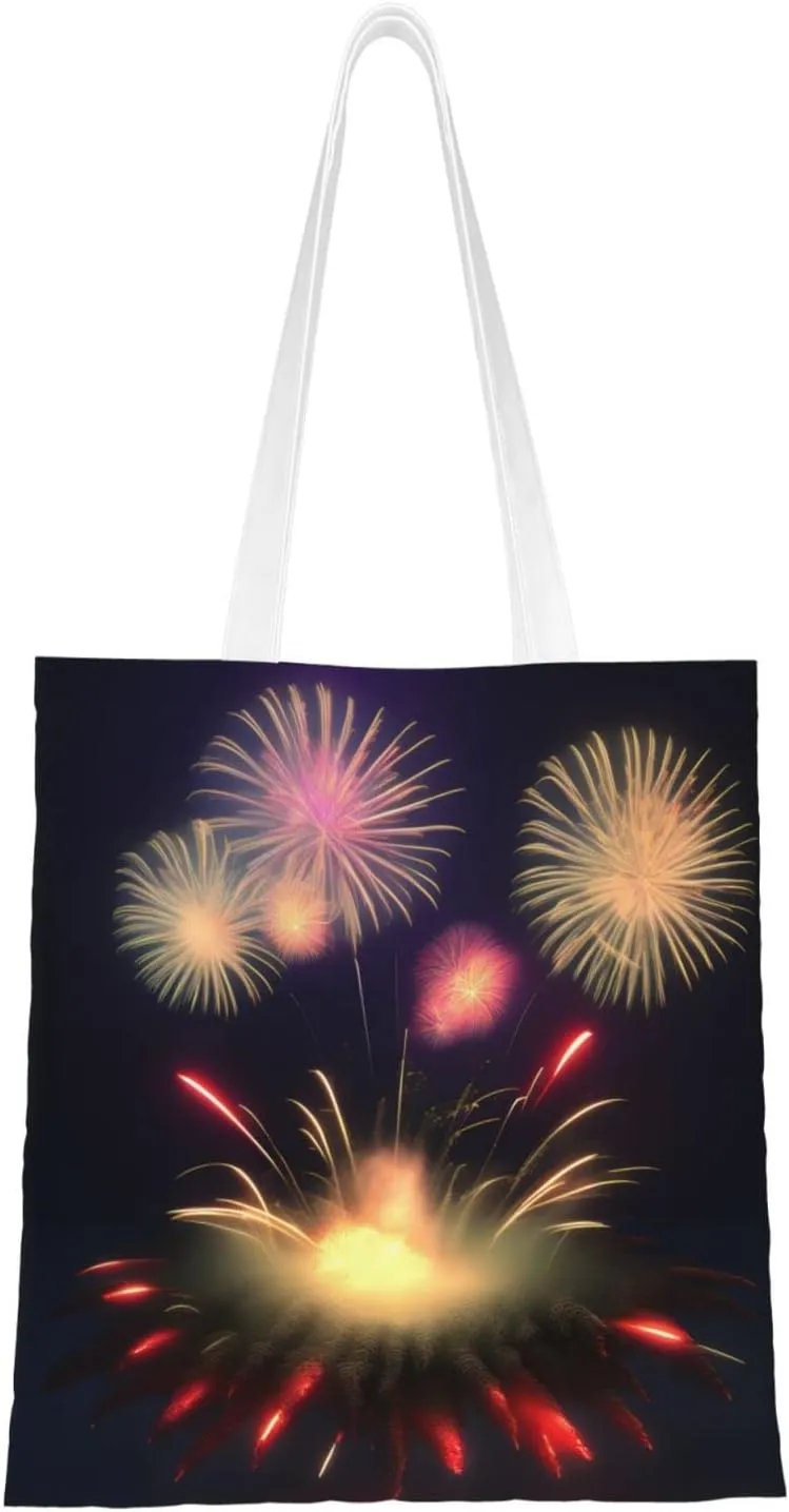 Explosion Fireworks 3D print Canvas Tote Bag for Women,Womens Purse Handbags for Travel Beach Nurse College Gift