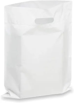 Extra Thick 1.5mil - 50 Glossy Merch Bags, Retail Bags, 12" X 15" with Die Cut Reinforced 3" Fold Over Handle, No Gusset (White)