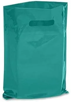 Extra Thick 1.5mil - 50 Glossy Merch Bags, Retail bags, 9" X 12" with Die Cut Reinforced 3" Fold Over Handle, No Gusset (Turquoise)