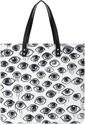 Eyeball Line Pattern Tote Bag Pu Leather Handbags for Women Shopping Shoulder Bags Travel Hobo Bags Slouchy Tote Big Capacity Cross Body Handbags Laptop Briefcases