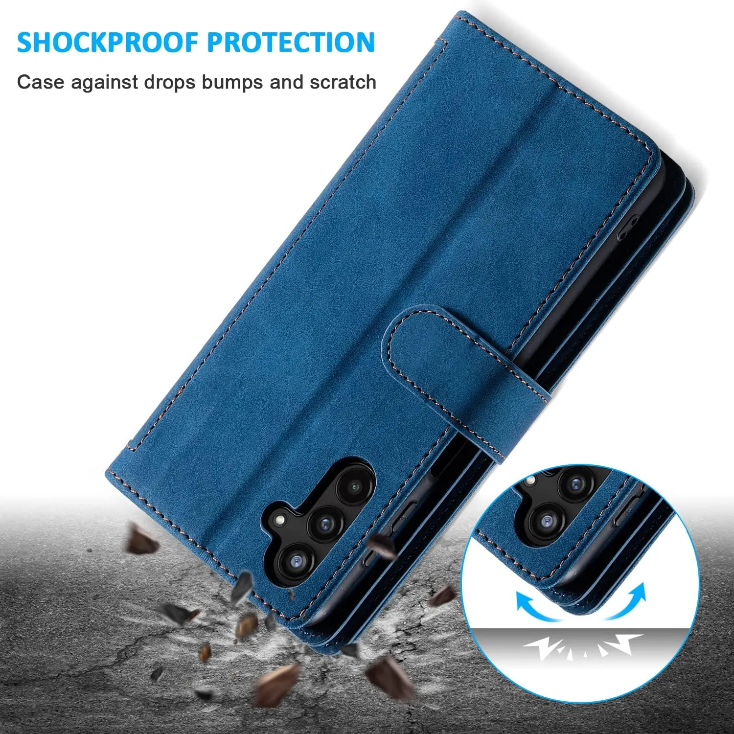 EYZUTAK Wallet Phone Case for Samsung Galaxy A36 5G, Retro Matte 9 Card Holder Slots Zipper Pocket Handbag Case PU Leather Magnetic Closure Kickstand with Wrist Strap Flip Folio Purse Case - Blue