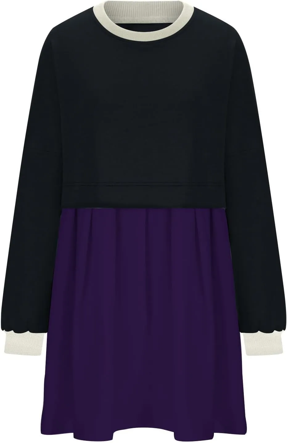 Fall Dress for Women 2024 Cute Color Block Long Sleeve Crewneck Sweatshirt Dresses Causal Fashion Ruffle Mini Dress