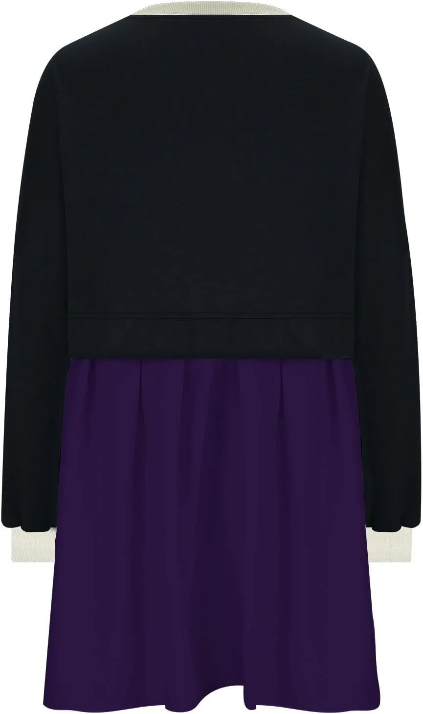 Fall Dress for Women 2024 Cute Color Block Long Sleeve Crewneck Sweatshirt Dresses Causal Fashion Ruffle Mini Dress
