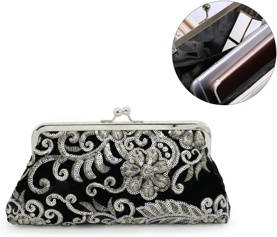 Fashion Black Velvet Handbag With Beadwork Decors Shoulder Bag Evening Purse Crossbody Bags For Weddings And Parties